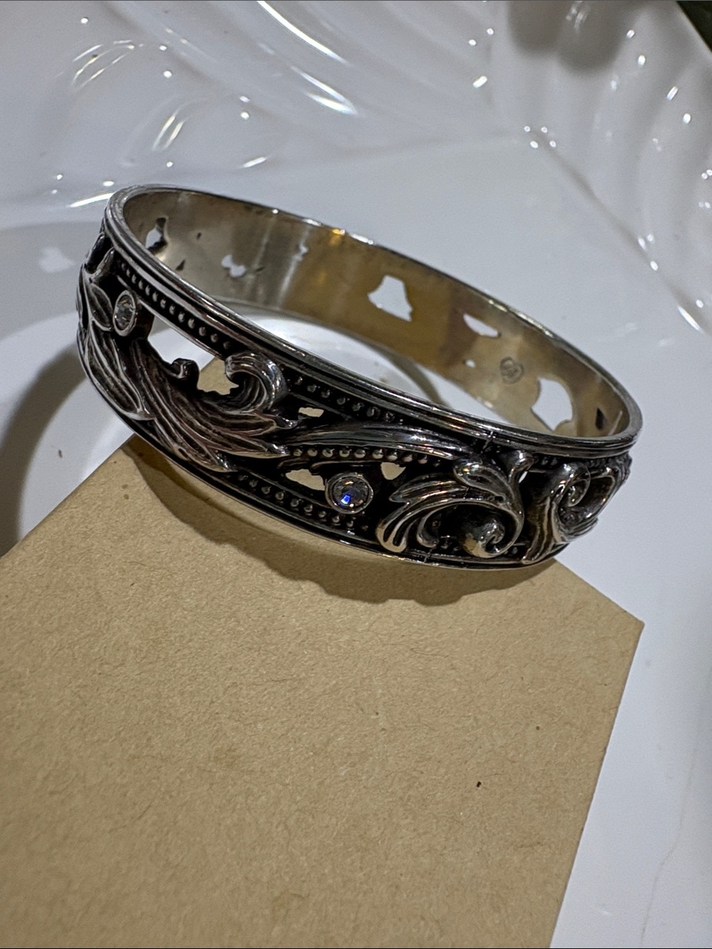 Brighton Alana Silver-Tone Filigree Crystal Bangle - Silver